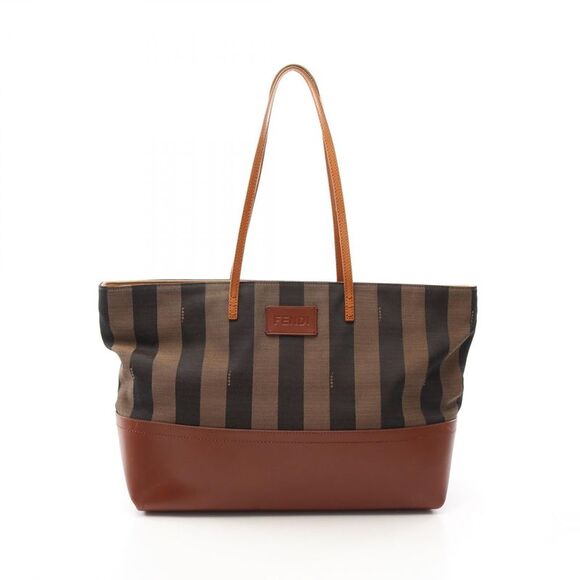 Fendi Pequin Leather Nylon Canvas Tote Bag - Picture 1 of 10